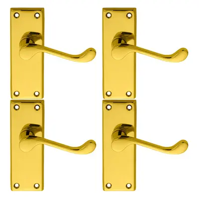 4x PAIR Victorian Scroll Lever on Short Latch Backplate x 43mm Brass