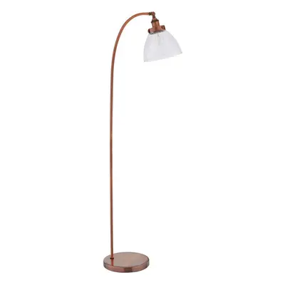 Curved Arm Floor Lamp Aged Copper Tall Free Standing Metal Retro Reading Light