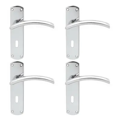 4x Arched Lever on Lock Backplate Door Handle x 42mm Polished Chrome