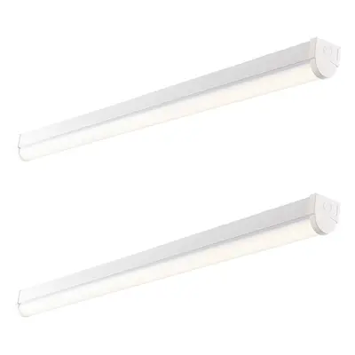 2 PK 4ft High Lumen Emergency Batten Light - 42.5W Cool White LED - Gloss White