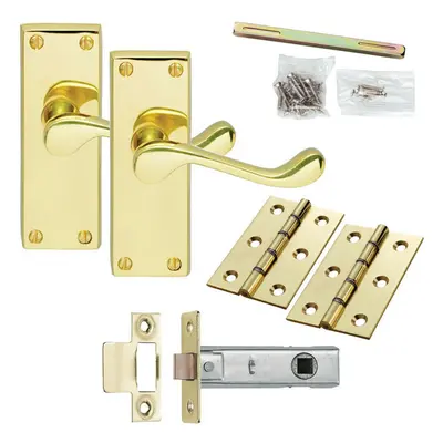 Door Handle & Latch Pack Brass Victorian Scroll Lever Turn Square Backplate