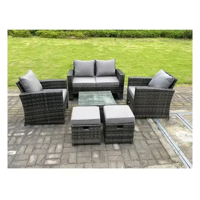 Fimous Seater Dark Grey Mixed High Back Rattan Sofa Set Square Coffee Table Garden Furniture Out