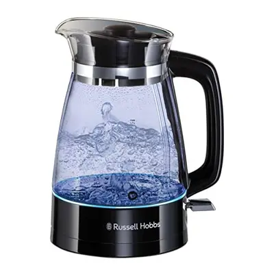 Russell Hobbs Carafe Style 1.7L Cordless Electric Glass Kettle with black handle, lid & base and