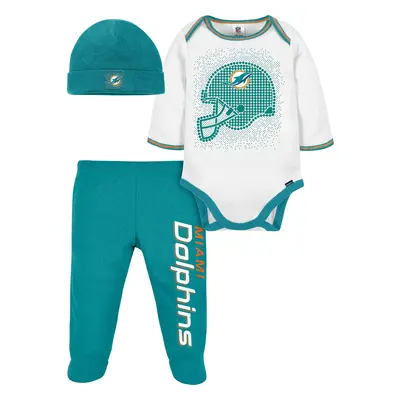 Gerber NFL Baby Boys' 3Pc Bodysuit Footed Pant & Cap Set Miami Dolphins Months