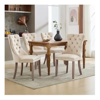 (Beige/4pc) Upholstered Velvet Dining Chairs, Button Tufted Kitchen Lounge Chairs