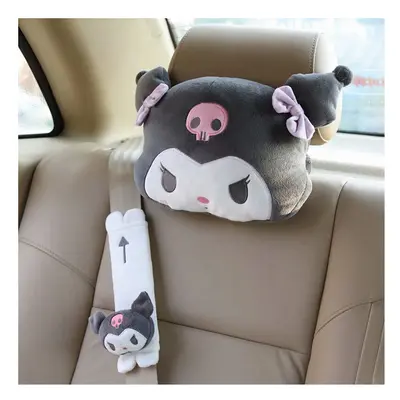 (1 set black) Cute Car Seat Pillow Pink Car Headrest Neck Pillow Cartoon Black Devil