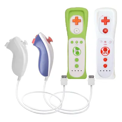 (Green Red- Set) 2PCS Remote Controller with Nunchuck Controller for Wii Console Wireless