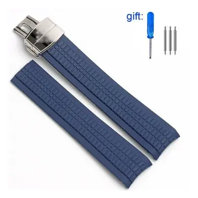 (blue silver 21mm with logo) Watch Band For Patek Philippe 5164a 5167a 5168a Silicone Aquanaut B