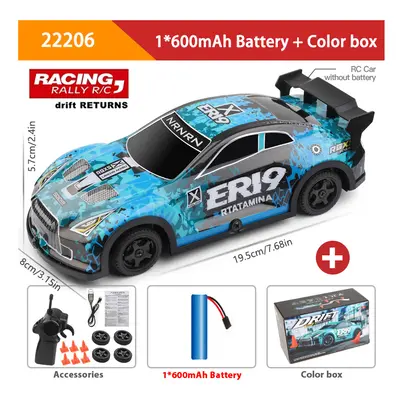 (22206 Blue) 1:22 High speed Drift Rc Car 4WD Remote Control Car With LED Lights 2.4G Radio Cont