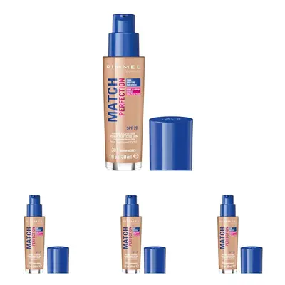 Rimmel Match Perfection Foundation, SPF 20, Warm Honey, ml (Pack of 4)