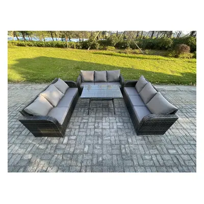 Fimous Seater Wicker Rattan Garden Furniture Set with Rectangular Dining Table Patio Outdoor Lou