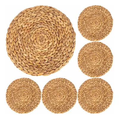 Round Woven Placemats, Water Hyacinth Woven Rattan Placemats Round Braided Rattan Tablemats Non-