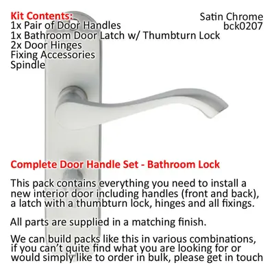 Door Handle & Bathroom Lock Pack Satin Chrome Victorian Curved Arm Backplate