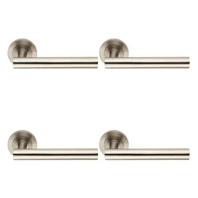 4x Straight Round Bar Handle on Round Rose Concealed Fix Satin Stainless Steel