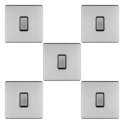 5 PACK Gang Single Light Switch SCREWLESS SATIN STEEL Way 10A Slim Rocker