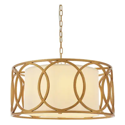 Brushed Gold Multi Arm Ceiling Pendant Light - White Fabric Shade - Dimmable