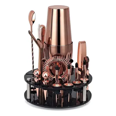 (rose gold, Boston) Bartender Kit 20-piece Rose Gold Cocktail Shaker Set With Rotating Acrylic S