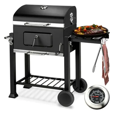 BBQ Charcoal Grill Black Garden Outdoor Barbecue Smoker Wheels Thermometer