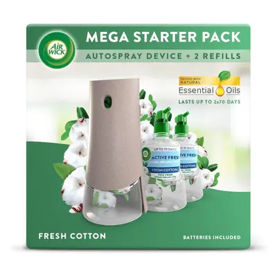 Air Wick Aerosol-Free Automatic Air Freshener Spray Starter Kit, Fresh Cotton, gadget, Refills &