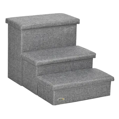 PawHut Step Dog Steps with Storage Boxes, Cat Stairs for Bed Sofa, Light Grey