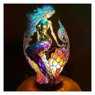 (mermaid) Animal Table Lamp Series Stained Glass Animals Shape Table Lamp 3d Animal Shape Table 