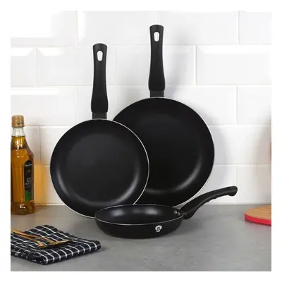 BLAUMANN 3Pc Set Cookware Induction Safe Aluminium Frying Pans Soft Touch Handle (Matt Black)