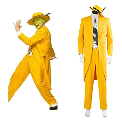 (XXXL) Movie&tv The Mask Jim Carrey Cosplay Costumes Set Unisex Adult Yellow Suit Uniform Outfit