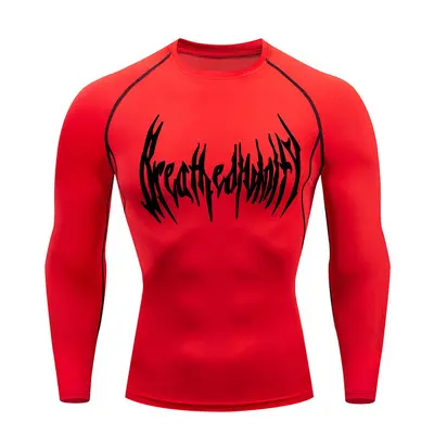 (red, S) Fitness Men's Compression Long Sleeve Shirt Quick Drying Sun Protection Second Layer Sk