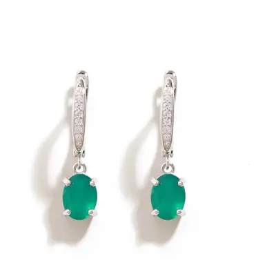 (green, M) Classic Design Dangling Earrings Natural Green Agate Gemstone Fine Jewelry For Women 