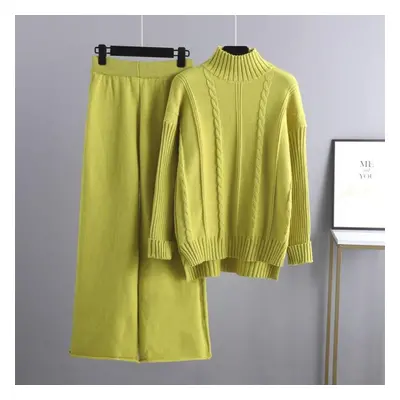 (green, OneSize) Autumn Winter Half High Neck Solid Color Long Sleeve Twist Sweater Chic Sets Fo