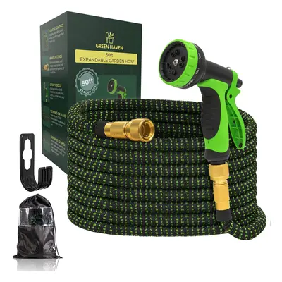 15m/50ft Upgraded Extendable Garden Hose Pipe with Mode Spray Gun â Extra Strong Solid Brass F