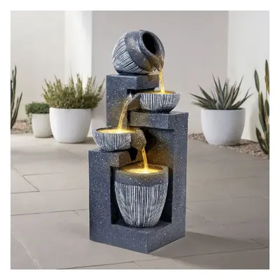 Solar Power Outdoor Cascading LED Tiered Water Fountain Garden