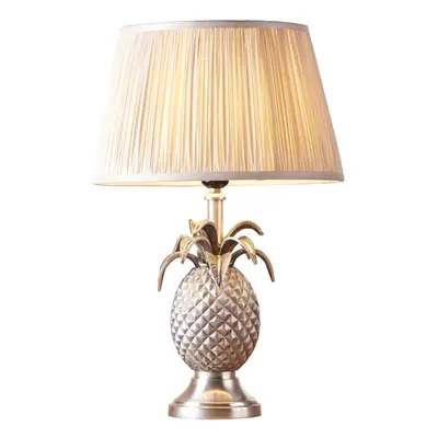 Table Lamp Pewter Plate & Oyster Silk 60W E27 Bedside Light Base & Shade