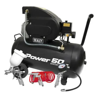 50L Direct Drive Air Compressor with Piece Accessory Kit - 2hp Induction Motor