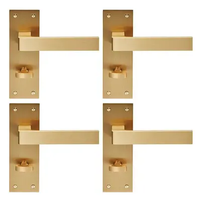 4x PAIR Straight Square Handle on Bathroom Backplate x 50mm Satin Brass