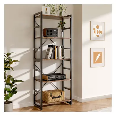 5-Tier Vintage Open Bookshelf Storage Display Shelving Unit