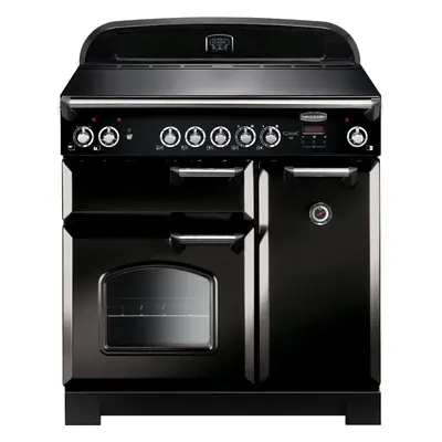 Rangemaster CLA90ECBL/C Classic Black with Chrome Trim 90cm Ceramic Range Cooker - A Rated