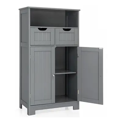 Bathroom Floor Cabinet Wooden Storage Cupboard With Adjustable Shelf & Doors