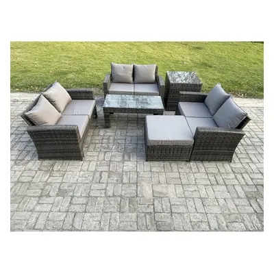 Fimous Seater Rattan Wicker Garden Furniture Patio Conservatory Sofa Set with Coffee Table Doubl