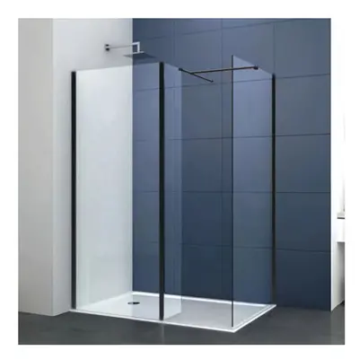 (900mm Screen With 900mm End + Flipper) Walk In Shower Screen Black or Enclosure Flipper Wet Roo