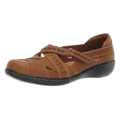 Clarks womens Ashland Spin Q Mary Jane Flat Dark Tan Leather 6.5 Wide US