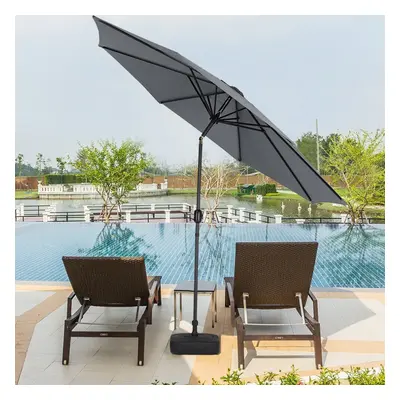 (Dark Grey, w/ Square Weight Base) Garden Parasol Tilt Crank Patio Sunshade Umbrella 3M