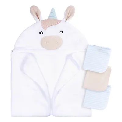 Gerber Baby Piece Animal Character Hooded Towel and Washcloth Set White Unicorn One Size