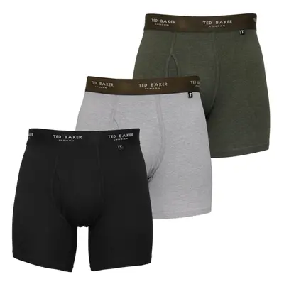 (M, Black/Grey Heather/Park) Ted Baker Mens Three Pack Cotton Stretch Breathable Boxer Briefs