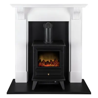 Adam Harrogate Surround in Pure White with Hudson Electric Stove, Inch