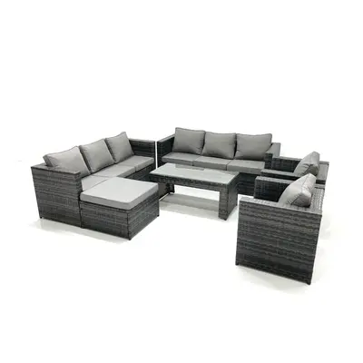 Fimous Rattan Garden Furniture Sofa Set with Coffee table Armchair Big Footstool Dark Grey Mixed