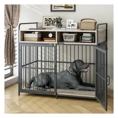 Large Dog Crate Furniture with Drawer Storage | Large Indoor Wood Dog Kennel | Heavy Duty Metal 