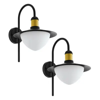 2 PACK IP44 Outdoor Wall Light Black & Gold Modern Fisherman Lamp 60W E27