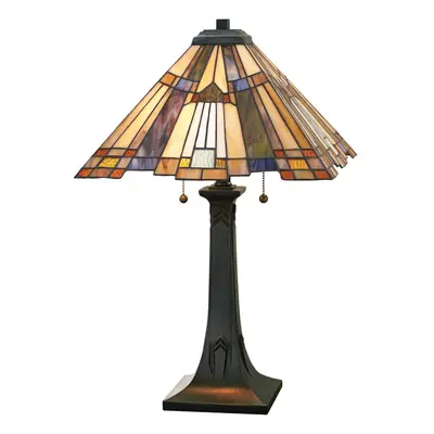 2 Bulb Table Lamp Pyramid Shape Tiffany Style Glass Valiant Bronze LED E27 60W