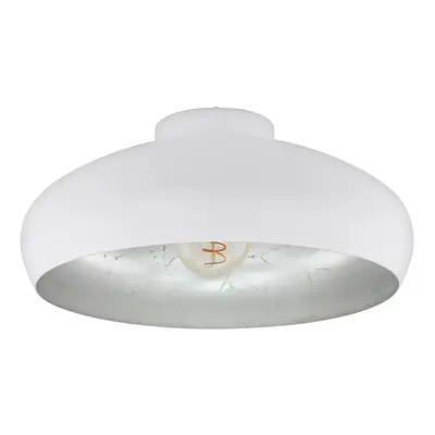 Semi Flush Ceiling Light White & Silver Round Shade x 60W E27 Bulb Feature